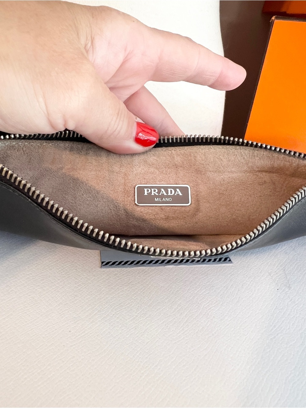 Prada Black & Silver Leather wristlet/pouch beige suede inside. 🌟Offers welcome! - Picture 12 of 14
